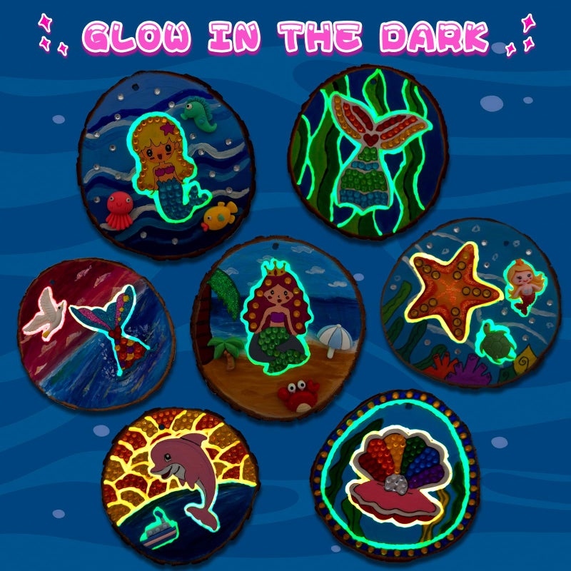 klmars Mermaid Themed Wooden Painting Kit-Glow in The Dark-Arts & Crafts Gifts for Kids Girls Ages 6-12-Wood Slice Craft Activities Kits -Mermaid Art Toys for Kids Christmas Gifts - Image 3
