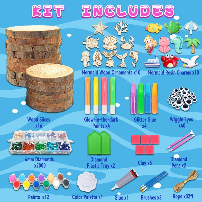 klmars Mermaid Themed Wooden Painting Kit-Glow in The Dark-Arts & Crafts Gifts for Kids Girls Ages 6-12-Wood Slice Craft Activities Kits -Mermaid Art Toys for Kids Christmas Gifts - Image 4