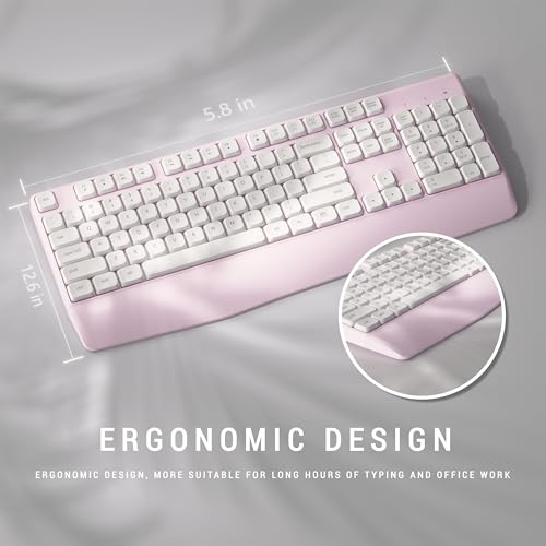 MPTOG Ergonomic Keyboard and Mouse Combo with Wrist Rest, BK Chipset, Full-Size Colorful Office Keyboard and Mouse, Power Button, USB Receiver for PC Laptop(Pink White) - Image 4