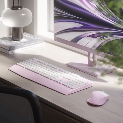 MPTOG Ergonomic Keyboard and Mouse Combo with Wrist Rest, BK Chipset, Full-Size Colorful Office Keyboard and Mouse, Power Button, USB Receiver for PC Laptop(Pink White) - Image 2