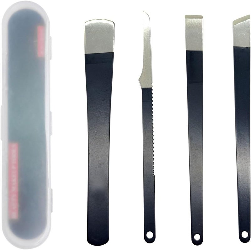 Flylin طقم 4 قطع من سكاكين الباديكير من الفولاذ المقاوم للصدأ، مبرد أقدام، مزيل جلد ميت، مزيل مسامير القدم، أدوات سكاكين أقدام، مزيل جلد ميت باللون الأسود