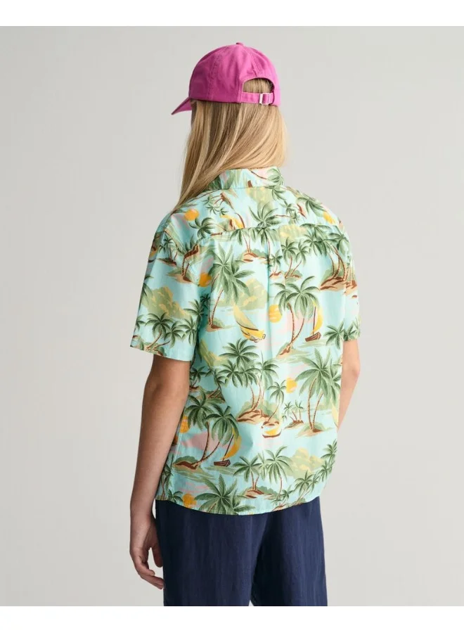 غانت Gant Teens Palm Print Cotton Short Sleeve Shirt