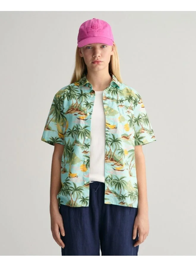 GANT Gant Teens Palm Print Cotton Short Sleeve Shirt