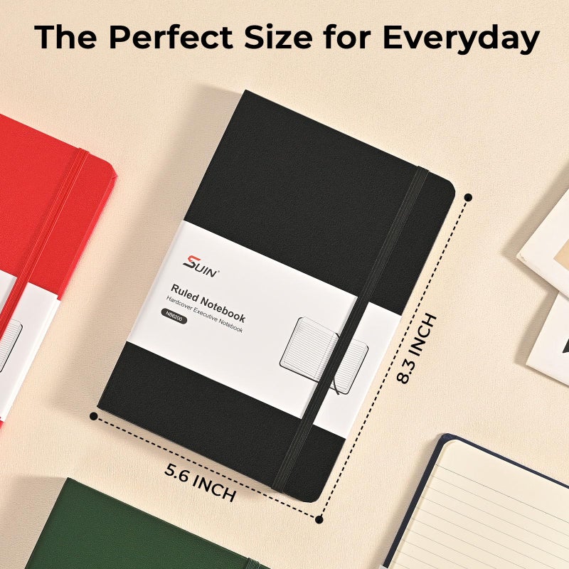 SUIN Lined Journal Notebooks for Work, School & Journaling â€“ Hardcover, Medium A5 Size 5.6 x 8 in, 160 Pages, 100 GSM Thick Paper for Note Taking & Writing (Black/Blue/Red-3Pack) - Image 3