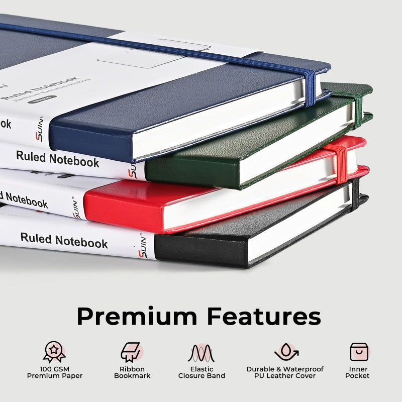 SUIN Lined Journal Notebooks for Work, School & Journaling â€“ Hardcover, Medium A5 Size 5.6 x 8 in, 160 Pages, 100 GSM Thick Paper for Note Taking & Writing (Black/Blue/Red-3Pack) - Image 2