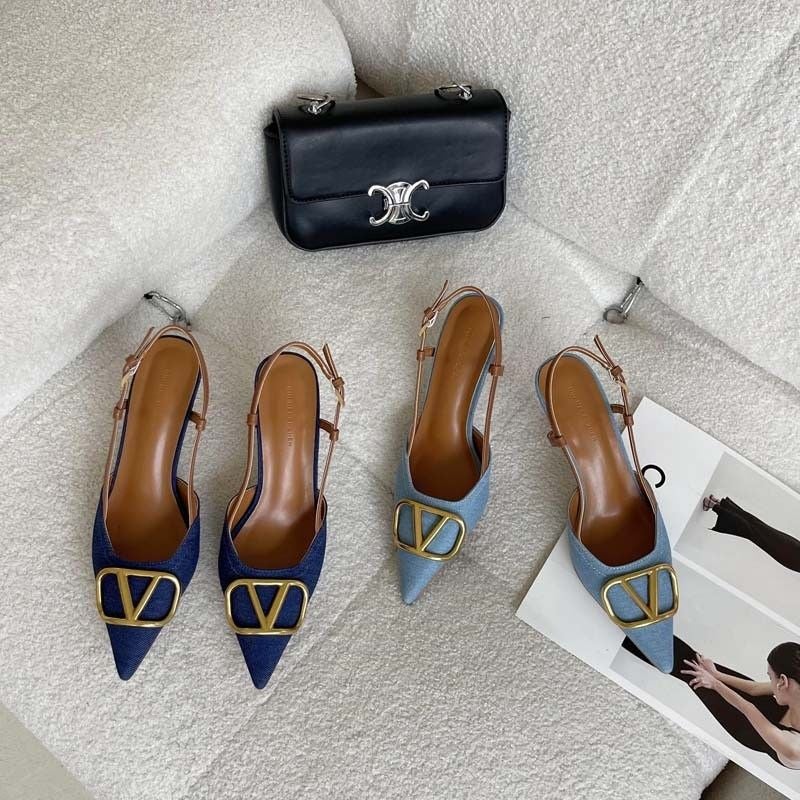 Korean Style Commuter Style Slimming Pointed Toe Stiletto Shoes New Style Versatile Denim High-Heeled Sandals - Image 5