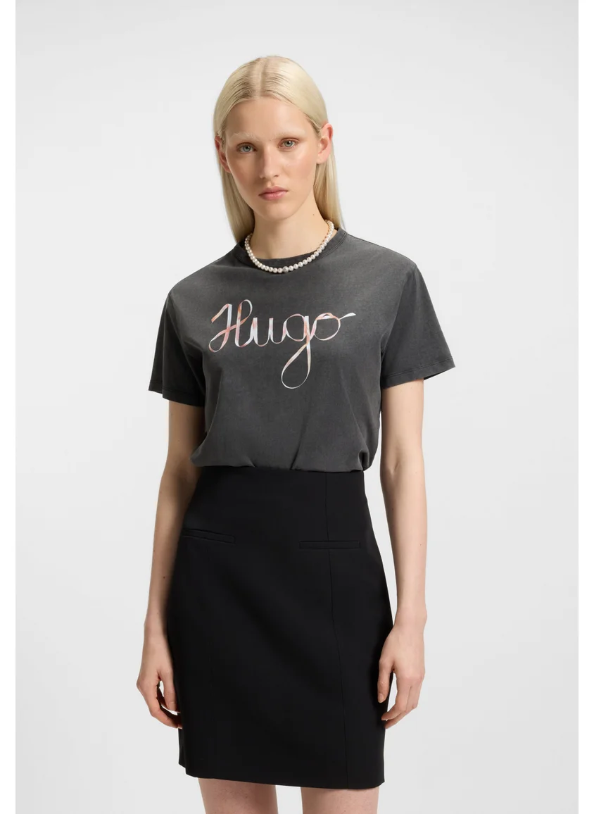 هوجو Cotton-jersey T-shirt with logo artwork