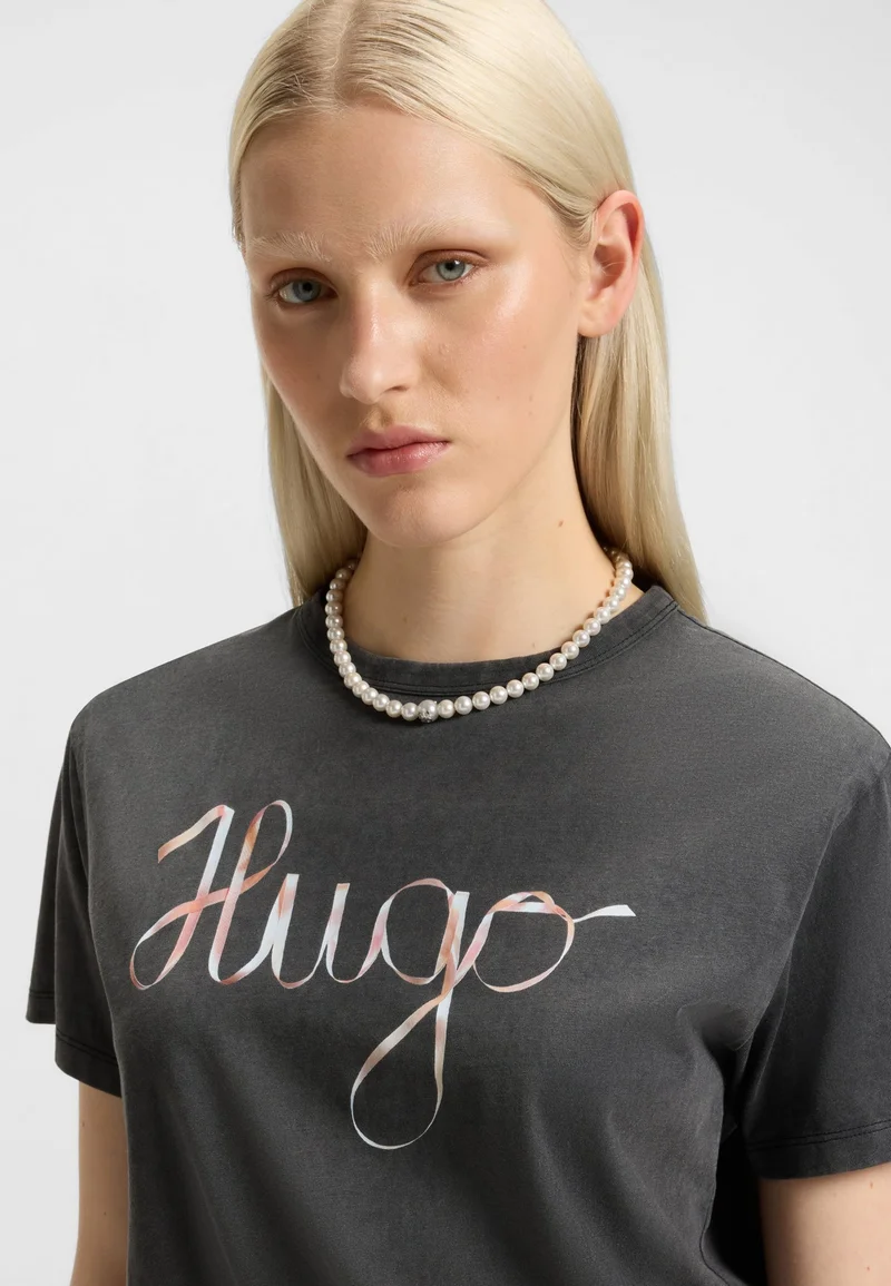 HUGO Cotton-jersey T-shirt with logo artwork