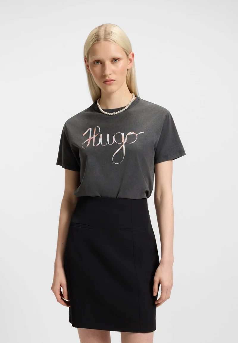 HUGO Cotton-jersey T-shirt with logo artwork