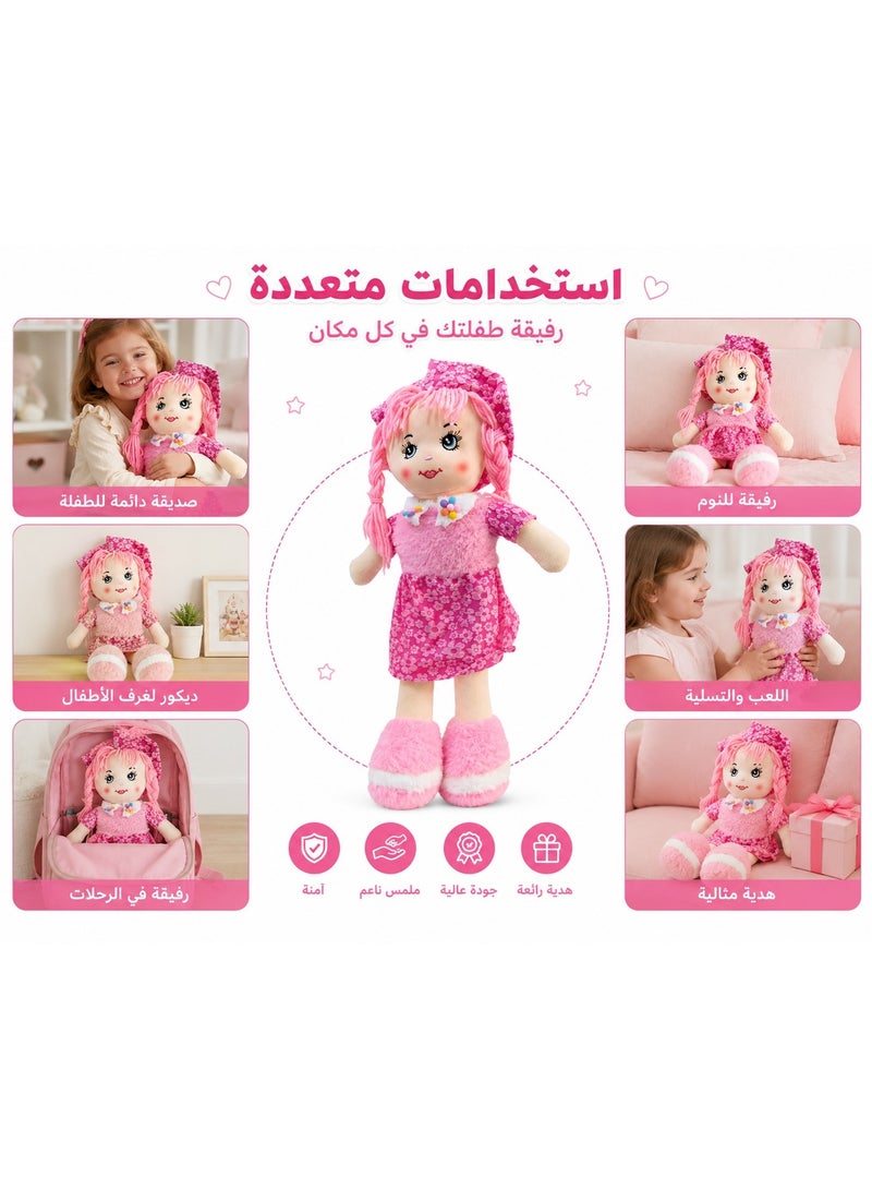 Soft Plush Rag Doll for Girls with Pink Dress, Hat and Braided Hair - Cute Stuffed Toy for Kids - Image 2