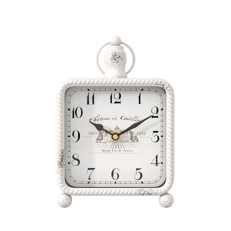 ChimeTide Vintage White Table Clock on Stand Desk and Shelf Decor Clock French Rustic Style Mantel Clocks for Farmhouse Living Room Bedroom Bedside Gift 85 H x 55 W - Image 2