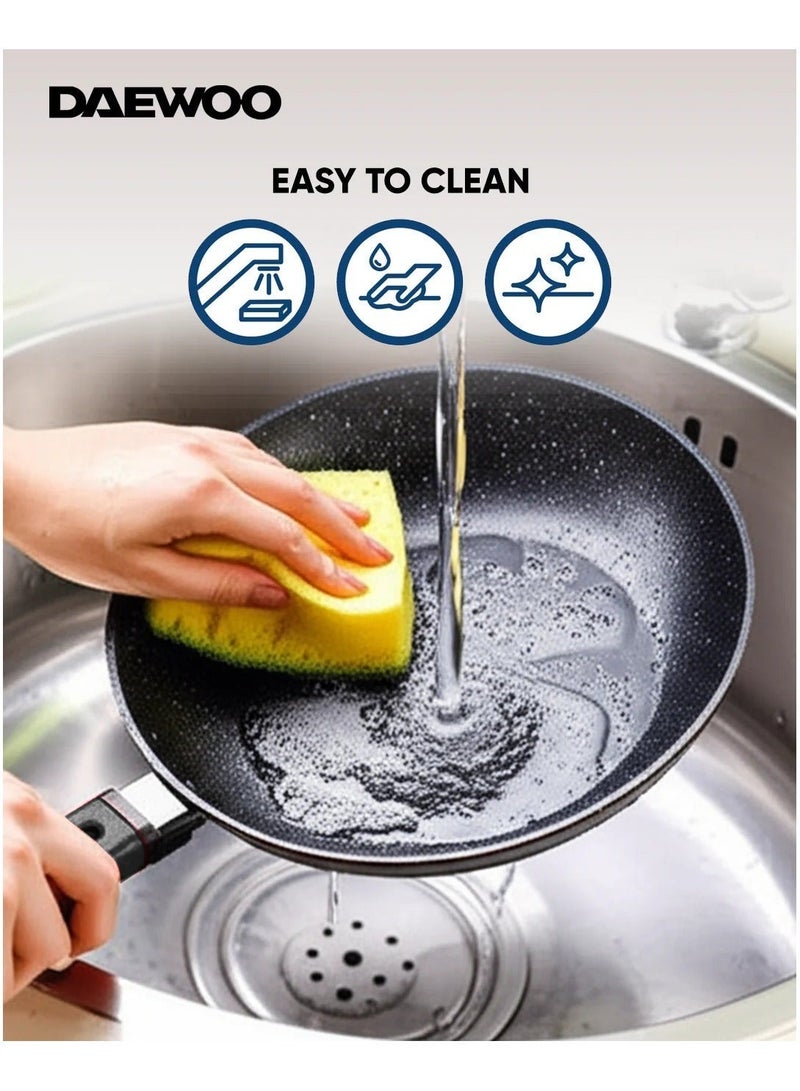 دايو طقم أواني طهي دايوو مكوّن من 11 قطع – ألمنيوم مصبوب، طلاء جرانيت غير لاصق، صالح لجميع أنواع المواقد والفرن، خالٍ من المواد الكيميائية – قدور 32 سم، 28 سم، 24 سم، مقلاة 28 سم بمقبض قابل للإزالة، طاجن سطحي. - Image 5