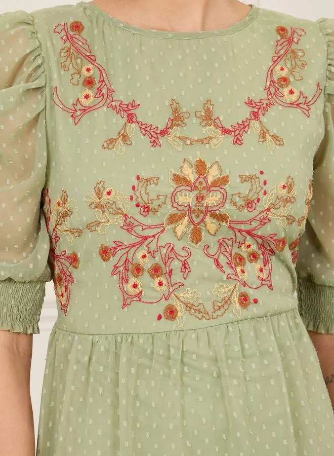 Styli Embroidered Tiered Dress