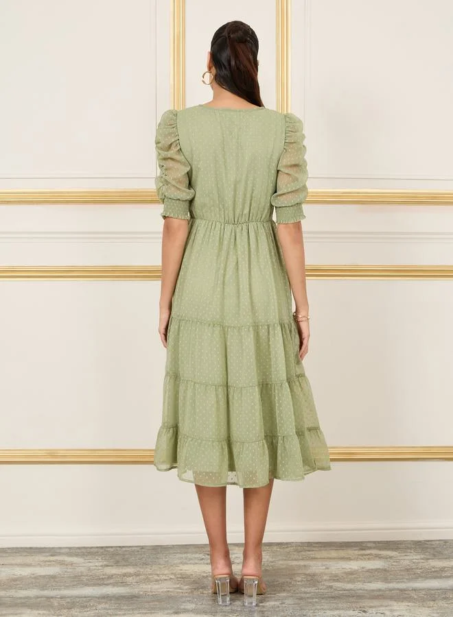Styli Embroidered Tiered Dress