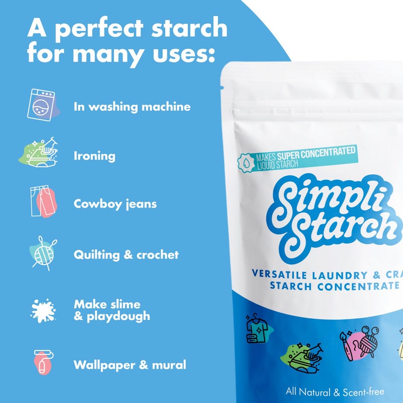 Simpli Starch® Dissolvable Starch Powder Mix. Makes Two Full 64 Oz Liquid Starch. Perfect For Laundry and Ironing, Add Directly to Your Washer. Ideal for Paper Mâché, Silly Putty, Playdough - 8oz (1) - Image 2
