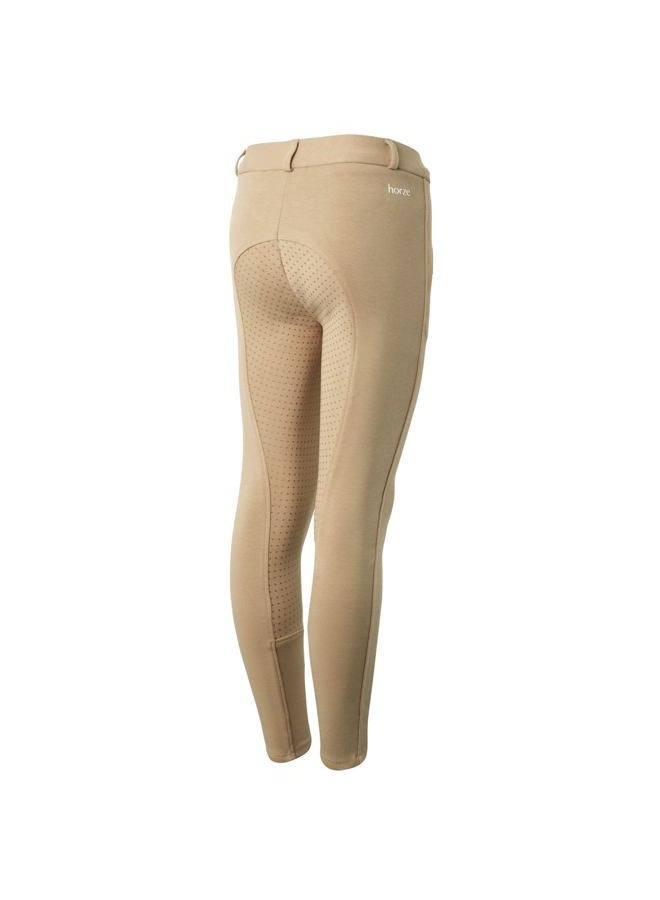 HORZE Junior Active Silicone Grip Full Seat Breeches Light Brown 10 - Image 1