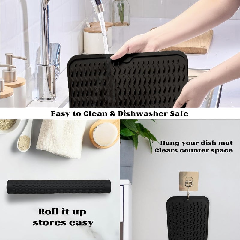 ZLR Silicone Dish Drying Mat for Kitchen Counter, Eco-Friendly Fast Dry Dish Mat, Easy Clean Multi Usage Drying Matt, Heat Resistant Trivet, 12" x 16" Large, Black - Image 4