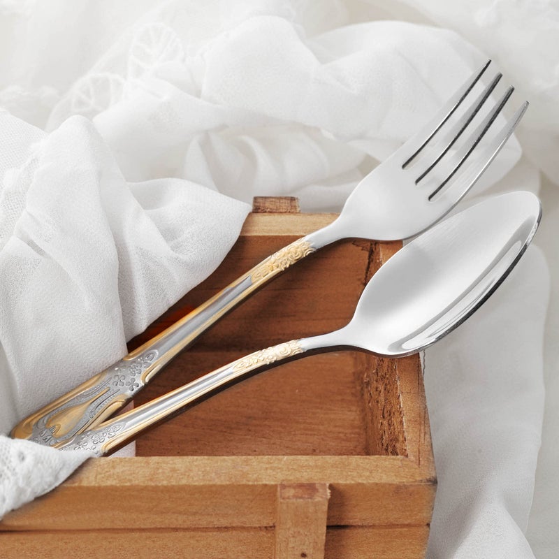 HF HOFTEN Silverware Set Limited Edition â€“ 20 Piece Flatware Set â€“ Cutlery Set for 4 â€“ Silver Tableware Set w/Gold Accents â€“ Great for Family Gatherings & Daily Use â€“ Spoons, Knives, Teaspoons, Forks(Medallion) - Image 4