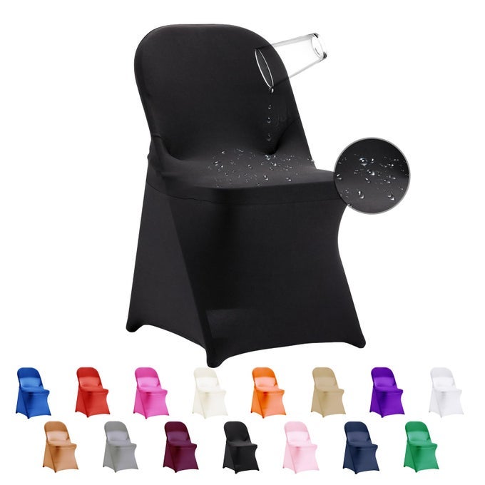 36 PCS WATERPROOF STRETCH SPANDEX FOLDING CHAIR COVERS DINING ROOM CHAIR SLIPCOVERS PROTECTOR FOR WEDDING BANQUET PARTY HOLIDAYS CELEBRATION AND DECORATIONBLACK