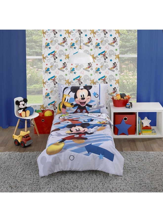 NoJo Disney Mickey Mouse Clubhouse Buddies Multi Colored Goofy, Pluto, and Donald Duck 4 Piece Toddler Bed Set - Comforter, Fitted Bottom Sheet, Flat Top Sheet, and Reversible Pillowcase - Image 1