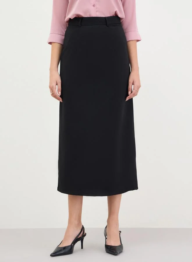Styli Women Black Tailored Midi Skirt