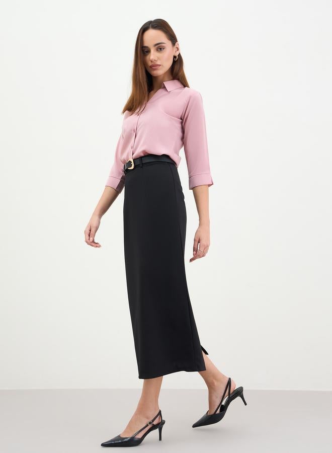 Styli Women Black Tailored Midi Skirt - Image 1