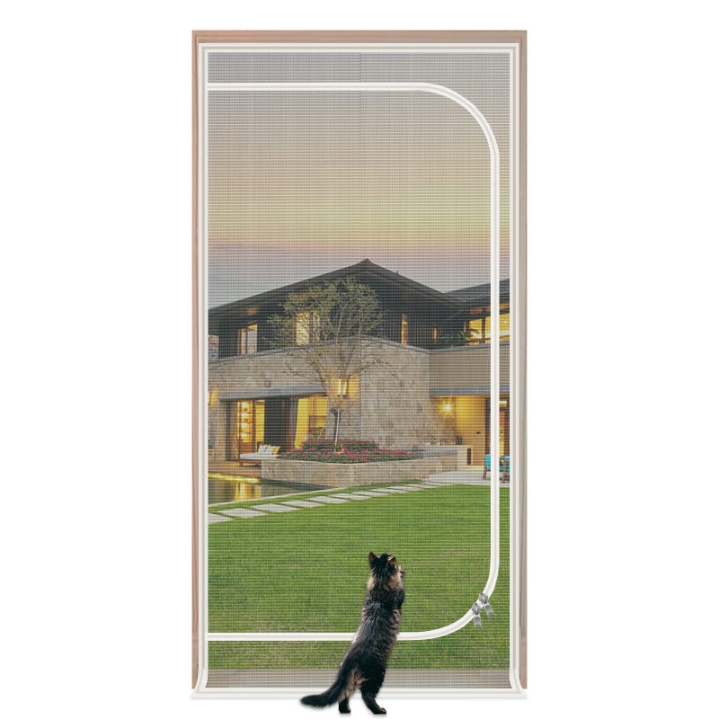 QWR Reinforced Cat Screen Door,Fits Door Opening Size 32''x 80'',Thickened Cat Proof Screen Door Mesh with Zipper Closure for Living Room,Kitchen,Bedroom. - Image 1
