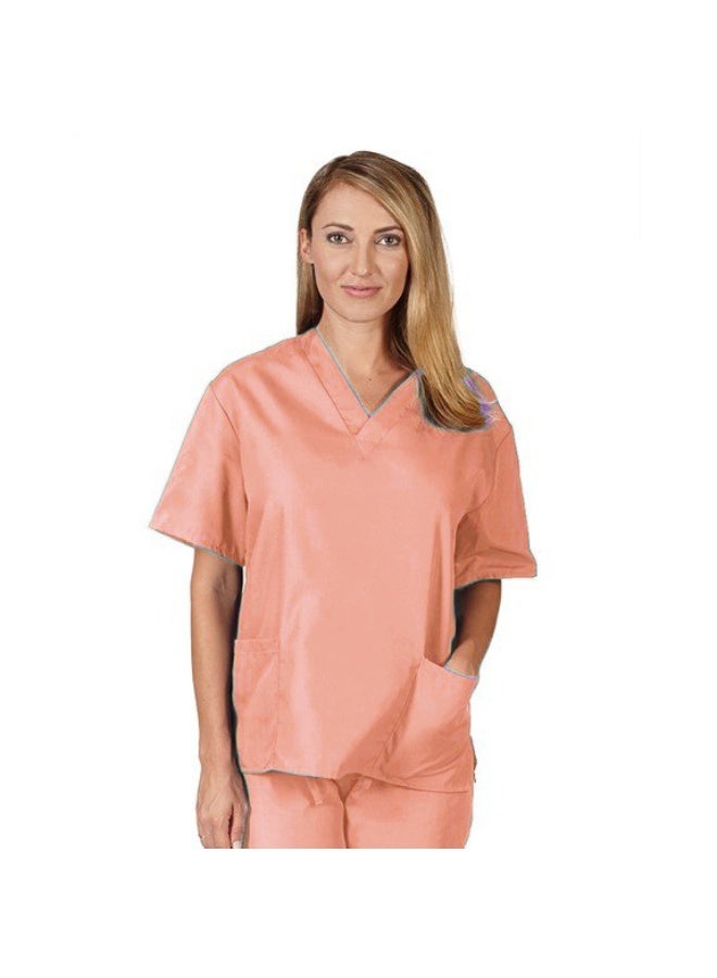 Loquat Womens Medical Scrubs Single Top Medical Uniform Single Printed Top Pink - Image 1