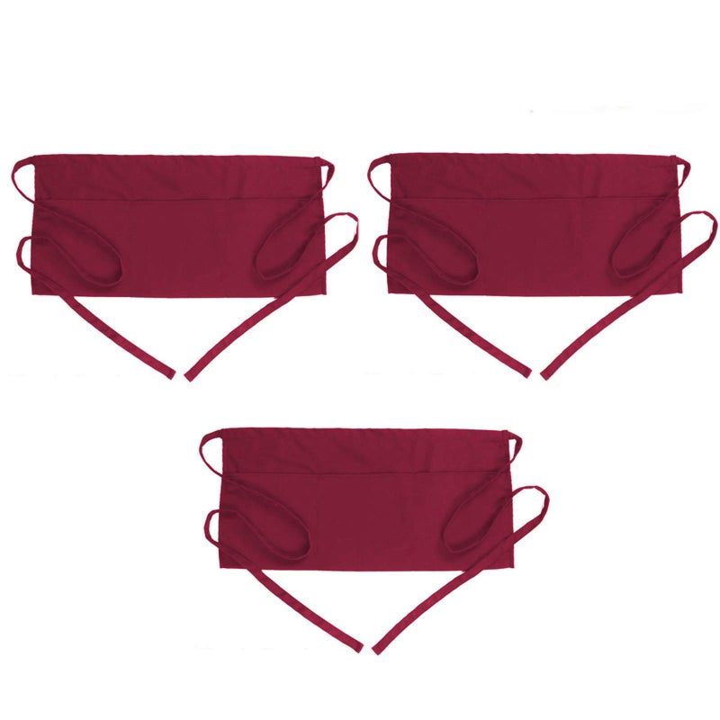BOHARERS Waist Apron with 3 Pockets 3 Pack - Red Waitress Server Short Apron - Image 1