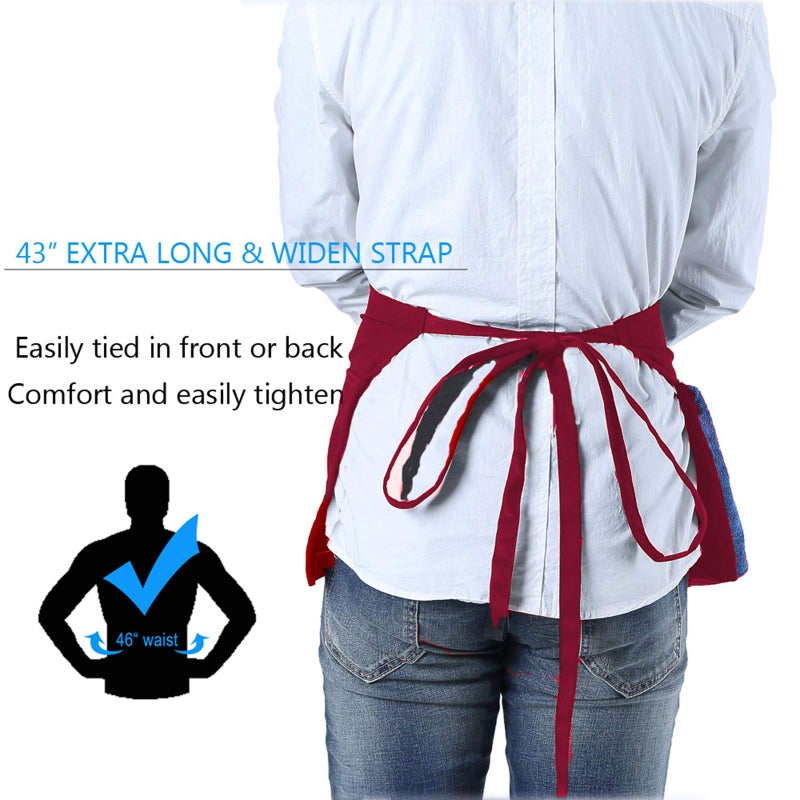 BOHARERS Waist Apron with 3 Pockets 3 Pack - Red Waitress Server Short Apron - Image 3