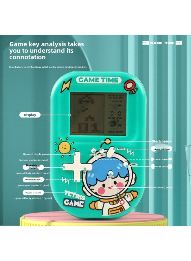 Tetris Game Machine Development Intelligence Puzzle Retro Nostalgic Toys Children Year Children's Palm Block Machine-Model:Large - Blue Tetris Game Console - Free Battery - Image 3