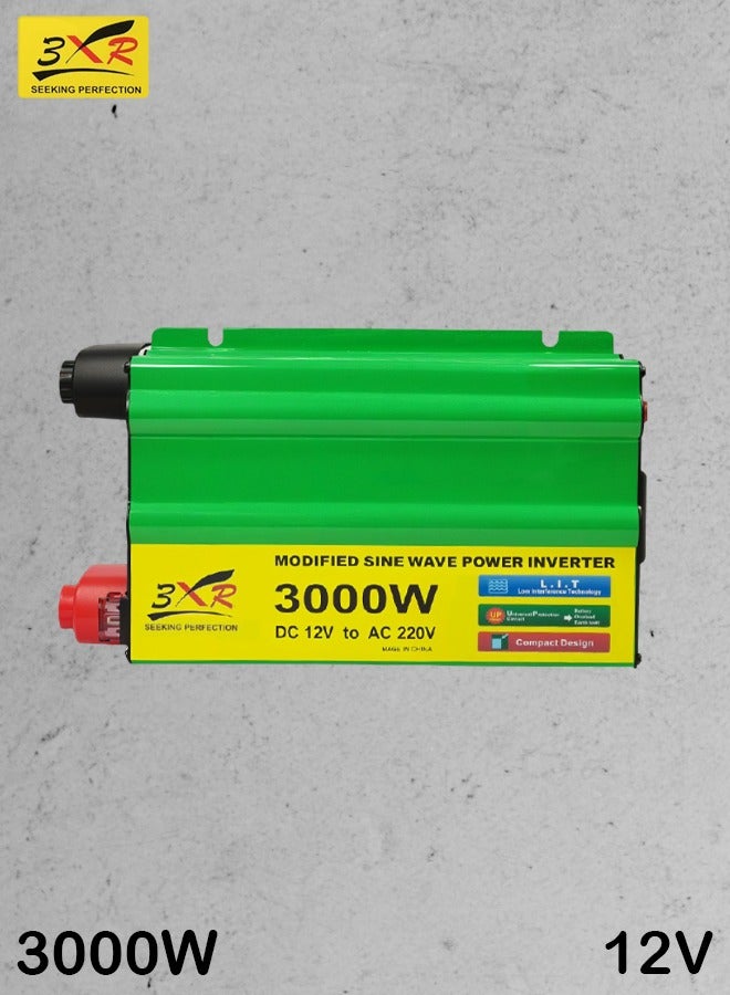 3XR Modified Sine Wave Power Inverter 3000W DC 12V to AC 220V/230V, Universal Protection, L.I.T. Low Interference Technology, Car Truck Solar RV Camping Boat Yacht Adapter w/ 5V USB Port, Dual Cooling Fan, Overload/Heat/Voltage Safety for Tools/Devices/CPAP - Image 1