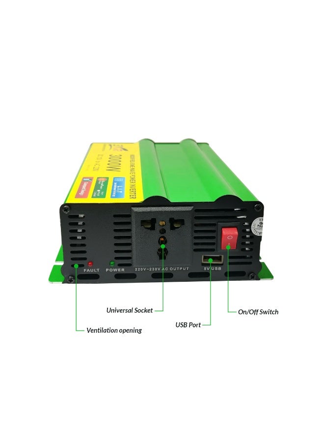 3XR Modified Sine Wave Power Inverter 3000W DC 12V to AC 220V/230V, Universal Protection, L.I.T. Low Interference Technology, Car Truck Solar RV Camping Boat Yacht Adapter w/ 5V USB Port, Dual Cooling Fan, Overload/Heat/Voltage Safety for Tools/Devices/CPAP - Image 5