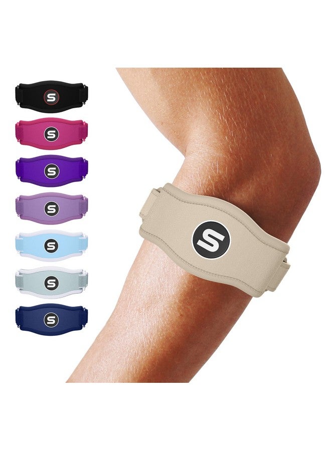SS SLEEVE STARS Sleeve Stars Tennis Elbow Brace for Men & Women, Tendonitis Elbow Brace & Strap Golfers Elbow Brace Counterforce Band for Tendon Pain Relief & Support for Forearm w/ 3 Straps Fits 9-23" (Single) (1, Beige, One Size)  - Image 1