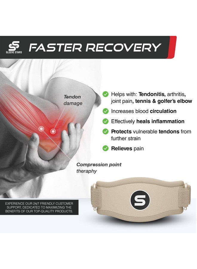 SS SLEEVE STARS Sleeve Stars Tennis Elbow Brace for Men & Women, Tendonitis Elbow Brace & Strap Golfers Elbow Brace Counterforce Band for Tendon Pain Relief & Support for Forearm w/ 3 Straps Fits 9-23" (Single) (1, Beige, One Size)  - Image 2