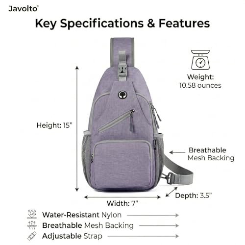 Javolto Sling Bag for Men Crossbody Backpack, Small Sling Backpack Mens Shoulder Bag, Casual Daypack Hiking Bag for Travel - Image 4
