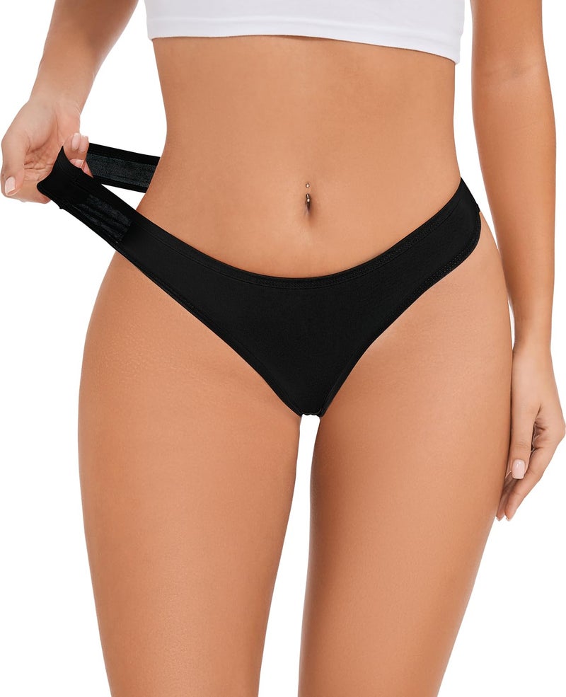 Sunm Boutique Cotton Thongs for Women, No Show Underwear for Women Pack, Sexy Low Rise Ladies Panties (6 Pack, Large, Black) - Image 5