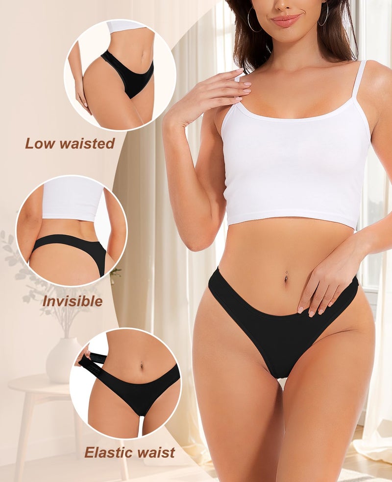 Sunm Boutique Cotton Thongs for Women, No Show Underwear for Women Pack, Sexy Low Rise Ladies Panties (6 Pack, Large, Black) - Image 3