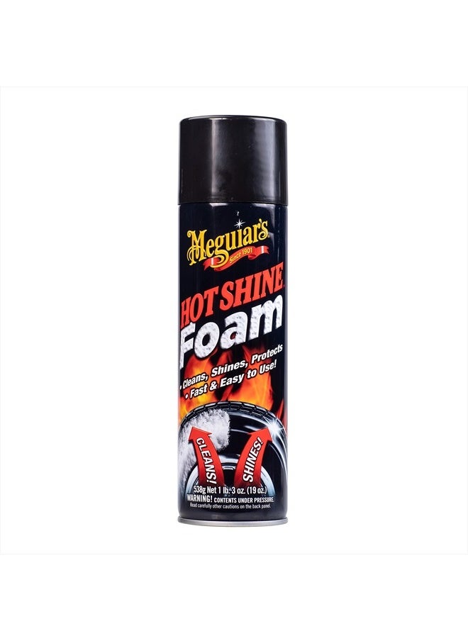 Meguiar's Hot Shine Tire Foam - High Goss Tire Shine that Cleans, Shines, and Protects in One, Deep, Black Shine with Conditioners and UV Protection to Help Keep Tires Looking Like New, 15 Oz Aerosol 