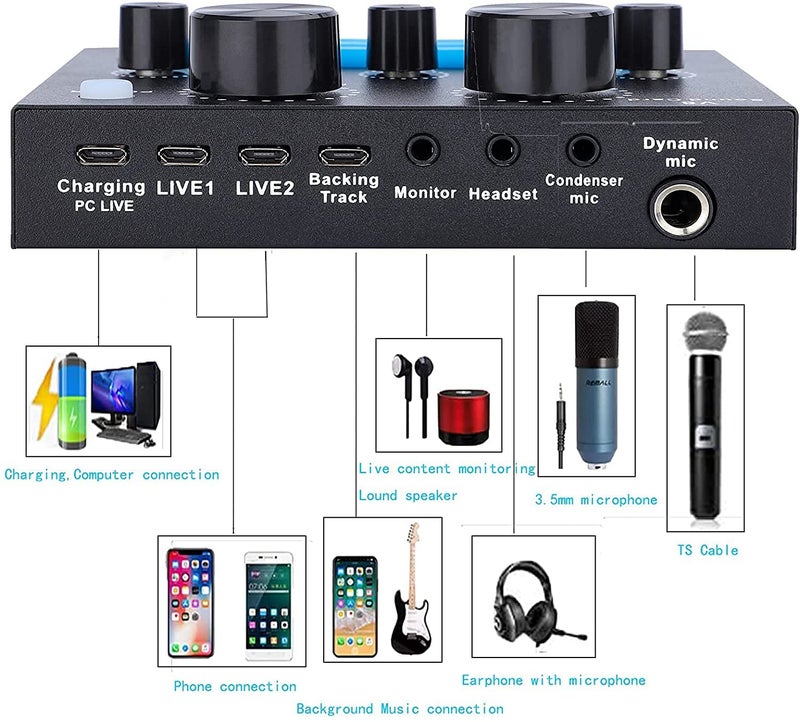kh V8 Sound Card, Sound Effects Board for Podcast Equipment Bundle, Sound Board for Streaming with Voice Changer Podcast Kit - Image 4
