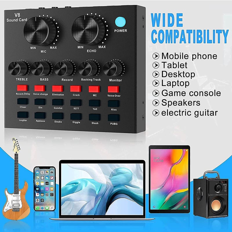 kh V8 Sound Card, Sound Effects Board for Podcast Equipment Bundle, Sound Board for Streaming with Voice Changer Podcast Kit - Image 3