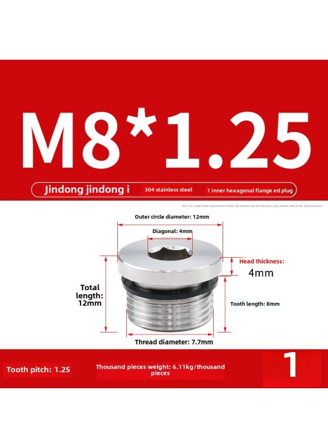 304 Hexagon Socket Plug With ED Ring Stainless Steel Oil Plug Pipe Plug Pipe Plug Oil Pipe Screw Plug 1 Points 2 Points 3 Points 4 Points 6 Points-Specification Model:M8*1.25【1 Piece】 - Image 1