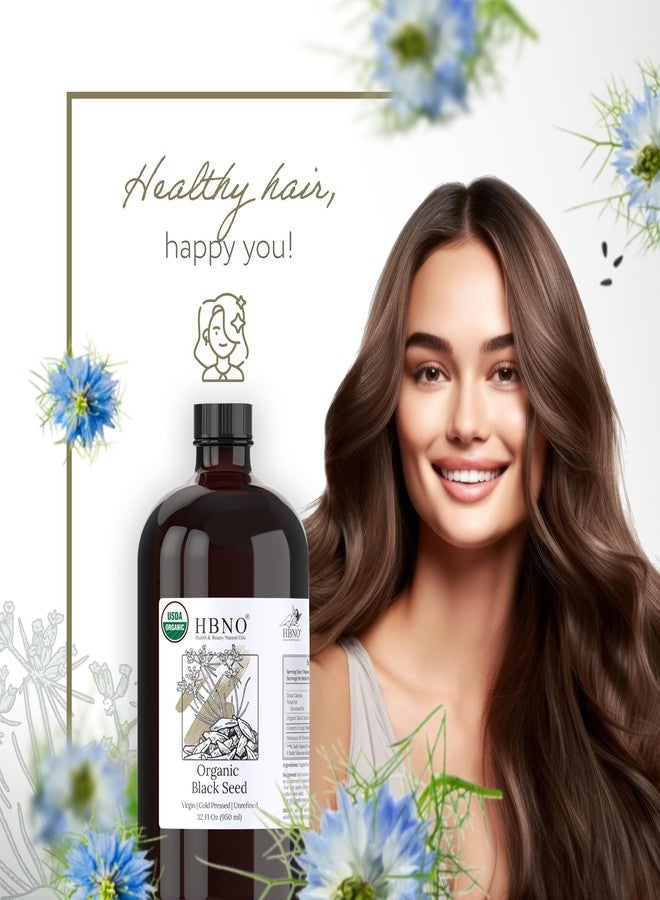 HBNO Organic Black Seed Oil - Huge 32oz (950ml) Glass Bottle Value Size - USDA Certified Organic Black Seed Oil, Cold Pressed for Face, Body, Lips, Shampoo & Conditioner - Image 5