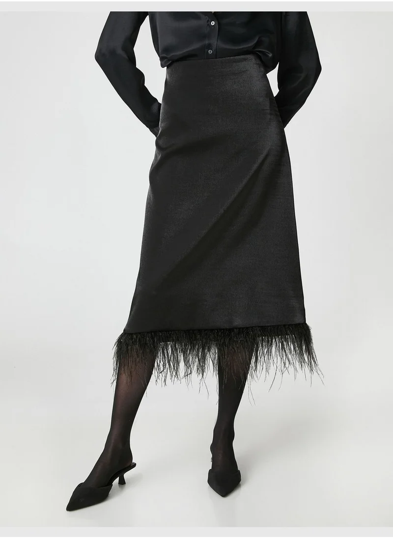KOTON Feather Detail Satin Midi Skirt