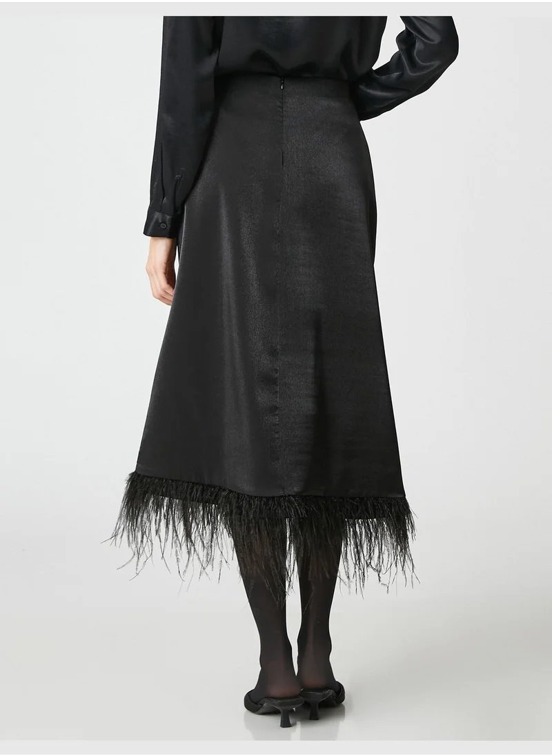 KOTON Feather Detail Satin Midi Skirt