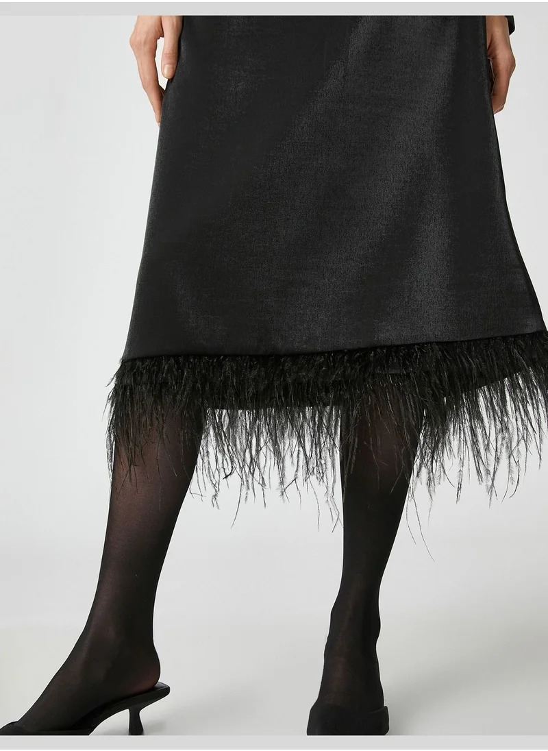 KOTON Feather Detail Satin Midi Skirt