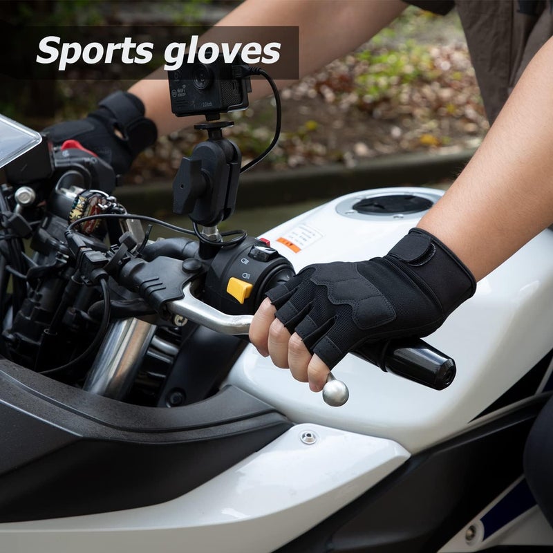 NALACAL Fingerless Cycling Gloves for Men and Women - Shock-Absorbing Padded Summer Riding Gloves (Black, M Size) - Image 2