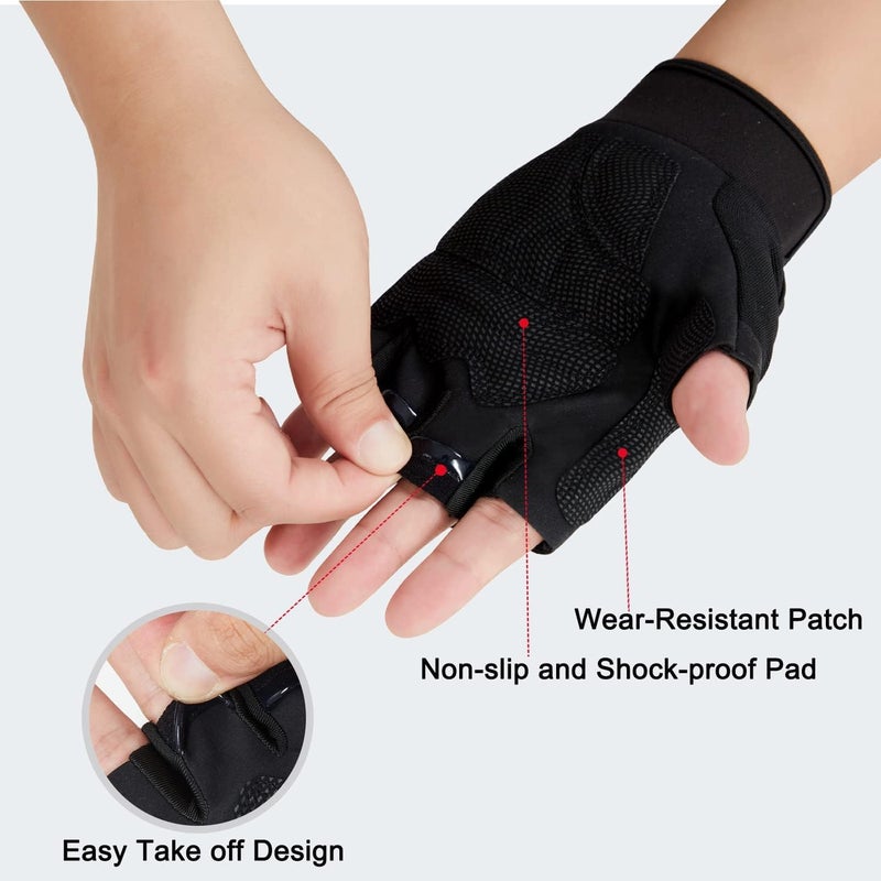 NALACAL Fingerless Cycling Gloves for Men and Women - Shock-Absorbing Padded Summer Riding Gloves (Black, M Size) - Image 5