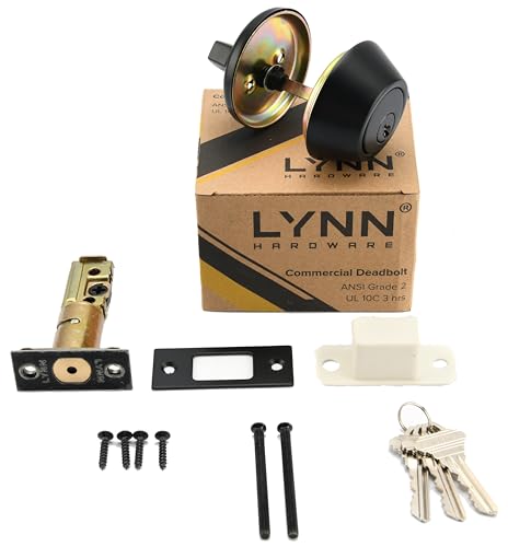 LYNN HARDWARE Heavy Duty Designer Commercial Deadbolt Single Cylinder Lock Matte Black US19 NonHanded Grade 2 Industrial UL 3 Hour Fire Rated ADA Compliant Wood or Metal Doors - Image 3