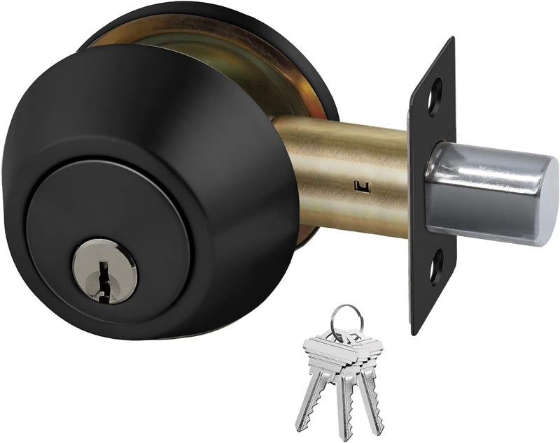 LYNN HARDWARE Heavy Duty Designer Commercial Deadbolt Single Cylinder Lock Matte Black US19 NonHanded Grade 2 Industrial UL 3 Hour Fire Rated ADA Compliant Wood or Metal Doors - Image 2
